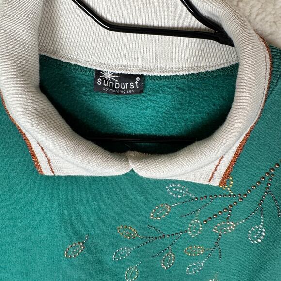 Sunburst Morning Sun Vintage Collared Sweatshirt Embellished Womens L Grannycore - Picture 2 of 5